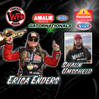 Erica Enders NHRA Gatornationals winner and Shaun What Nooo Waaay Umscheid join Joe Castello