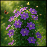 A Green Bush with Purple Flowers