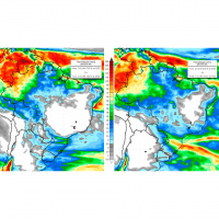 Clima seco e quente na faixa central do Brasil e temperaturas mais baixas podendo provocar geadas fracas e localizadas entre o Sul e Sudeste