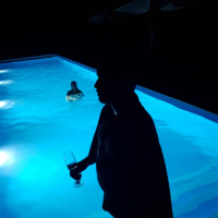 Na Piscinia com Campelo, Alves e Firmino