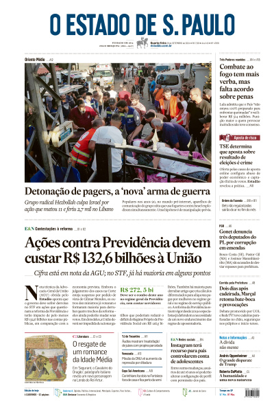 Estadão - Edição de 18 de Setembro de 2024