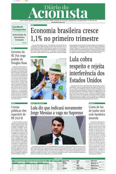 Diário do Acionista - 30 de maio a 01 de junho de 2026